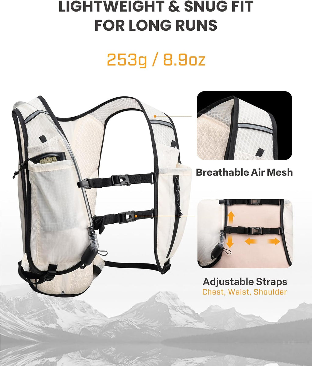 EVERFUN Hydration Backpack Running Vest Small Hiking Water Backpack with 1.5L Water Bladder, Lightweight Reflective Hydro Pack for Trail Running, Biking, Race, Marathons