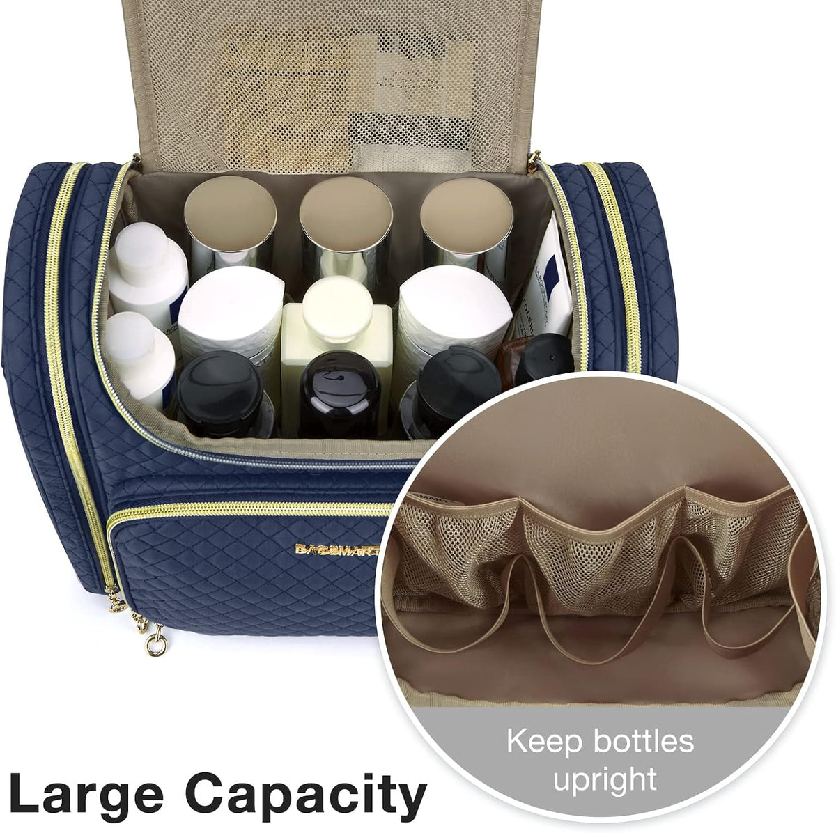 BAGSMART Women's Travel Toiletry Bag, Water-resistant Roomy, Navy Blue