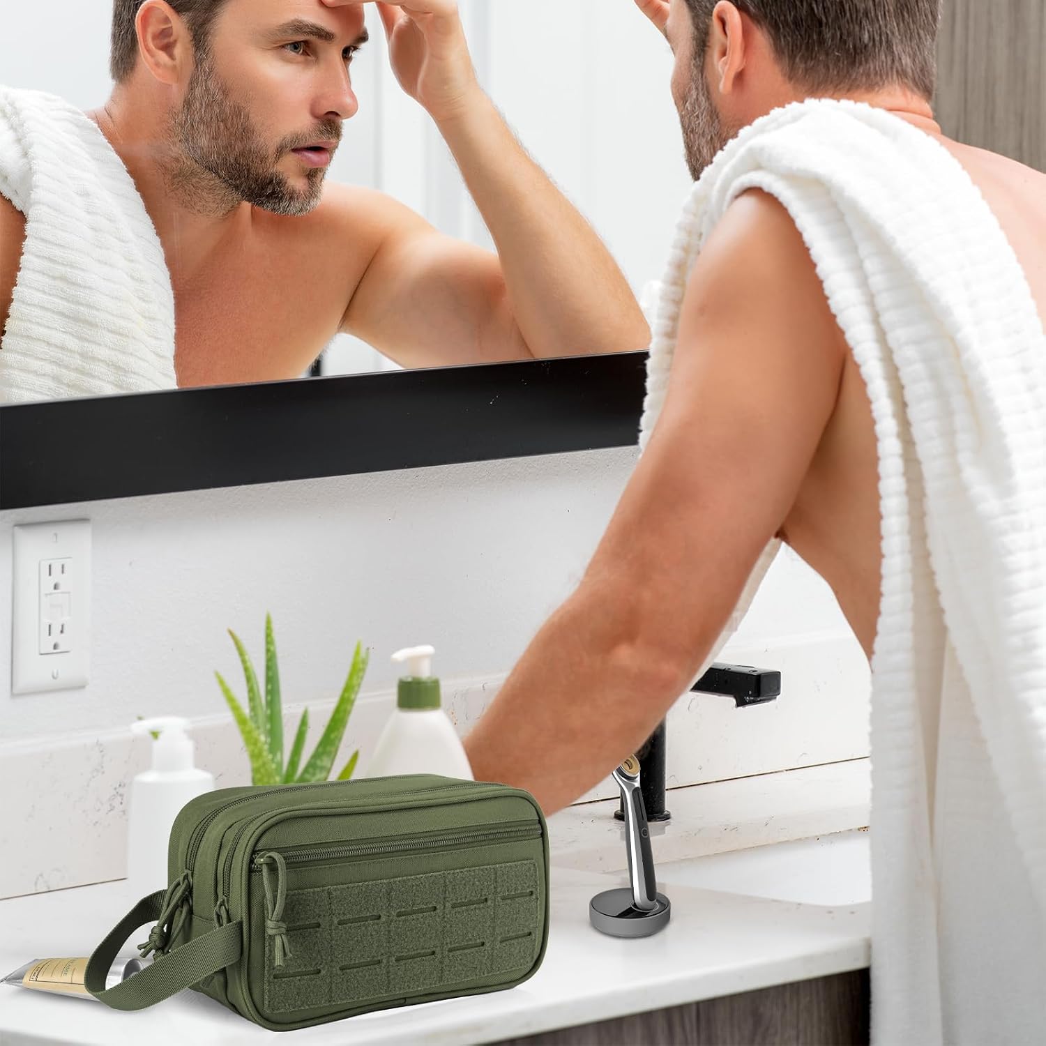 QT&QY Tactical Toiletry Bag For Men Hygiene Bag EDC Military Tool Molle Pouches Small Dopp Kit Mens Shaving Kit Travel shower Bags