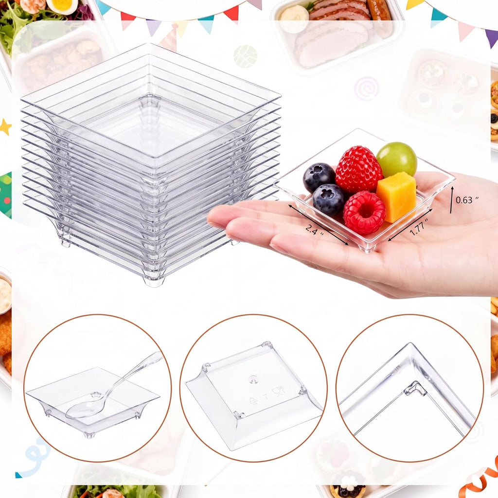 Mifoci 100 Set Mini Dessert Plates Spoon and Pipette, Square Plate & Spoon