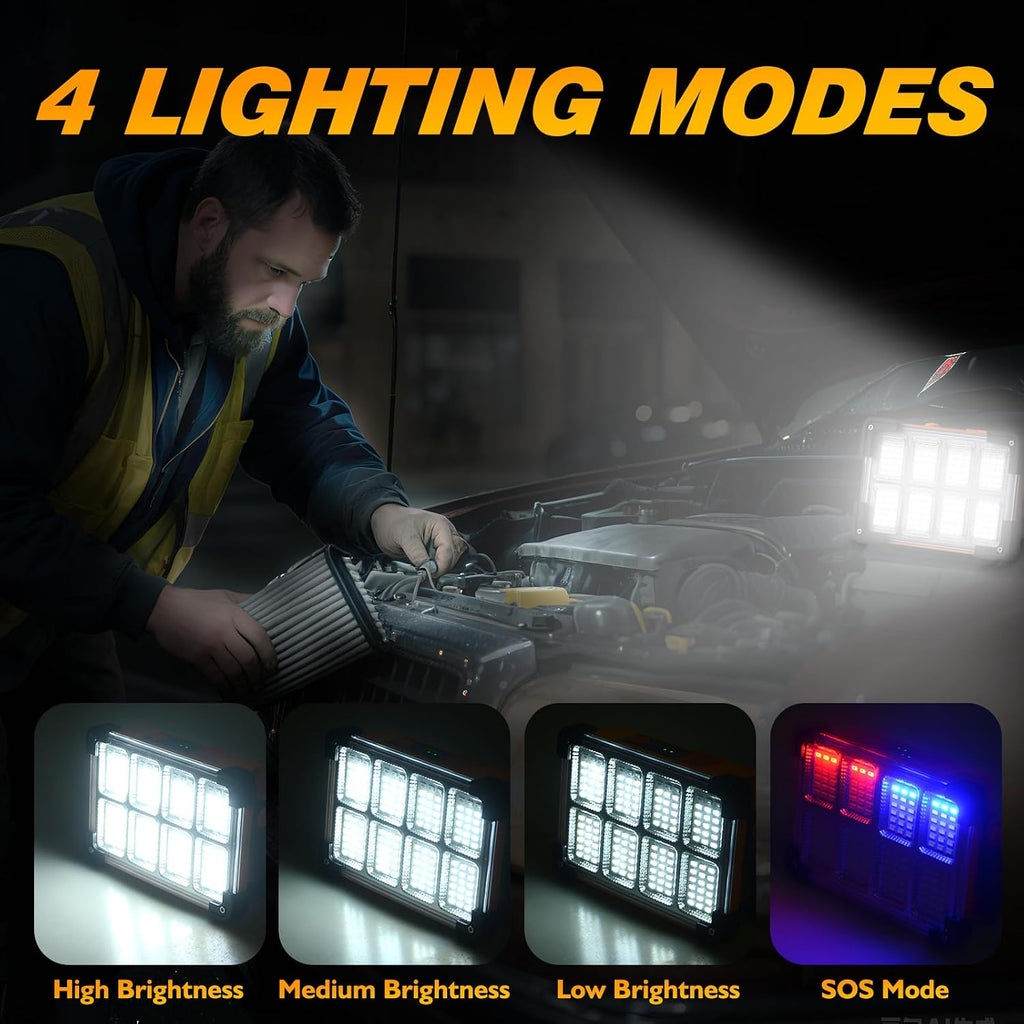 120W Solar Rechargeable 144 LED Work Light, 10000LM Flood Light