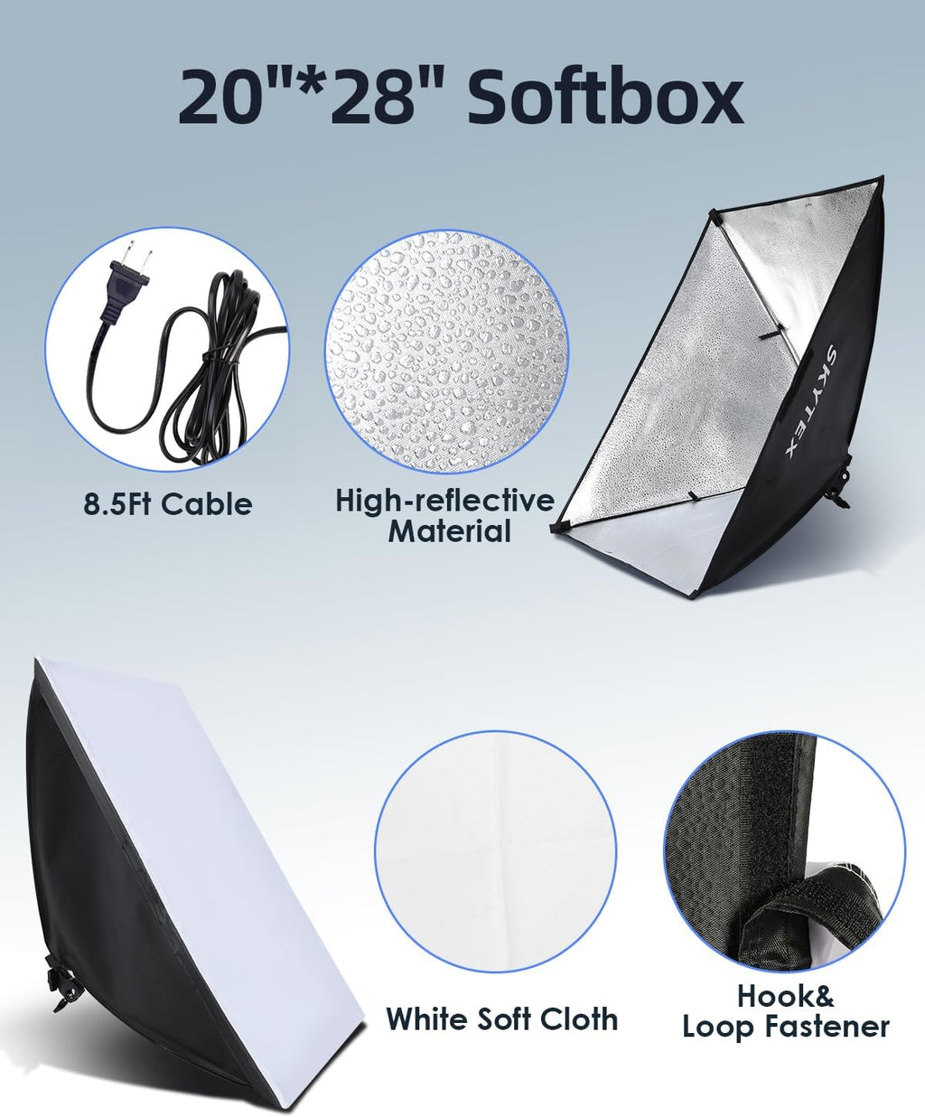 Skytex Softbox Lighting Kit 2Pack 20x28in Soft Box | 85W 2700-6400K E27 LED Bulb Continuous Photography Lighting, Photo Studio Lights Equipment for Camera Shooting, Video Recording