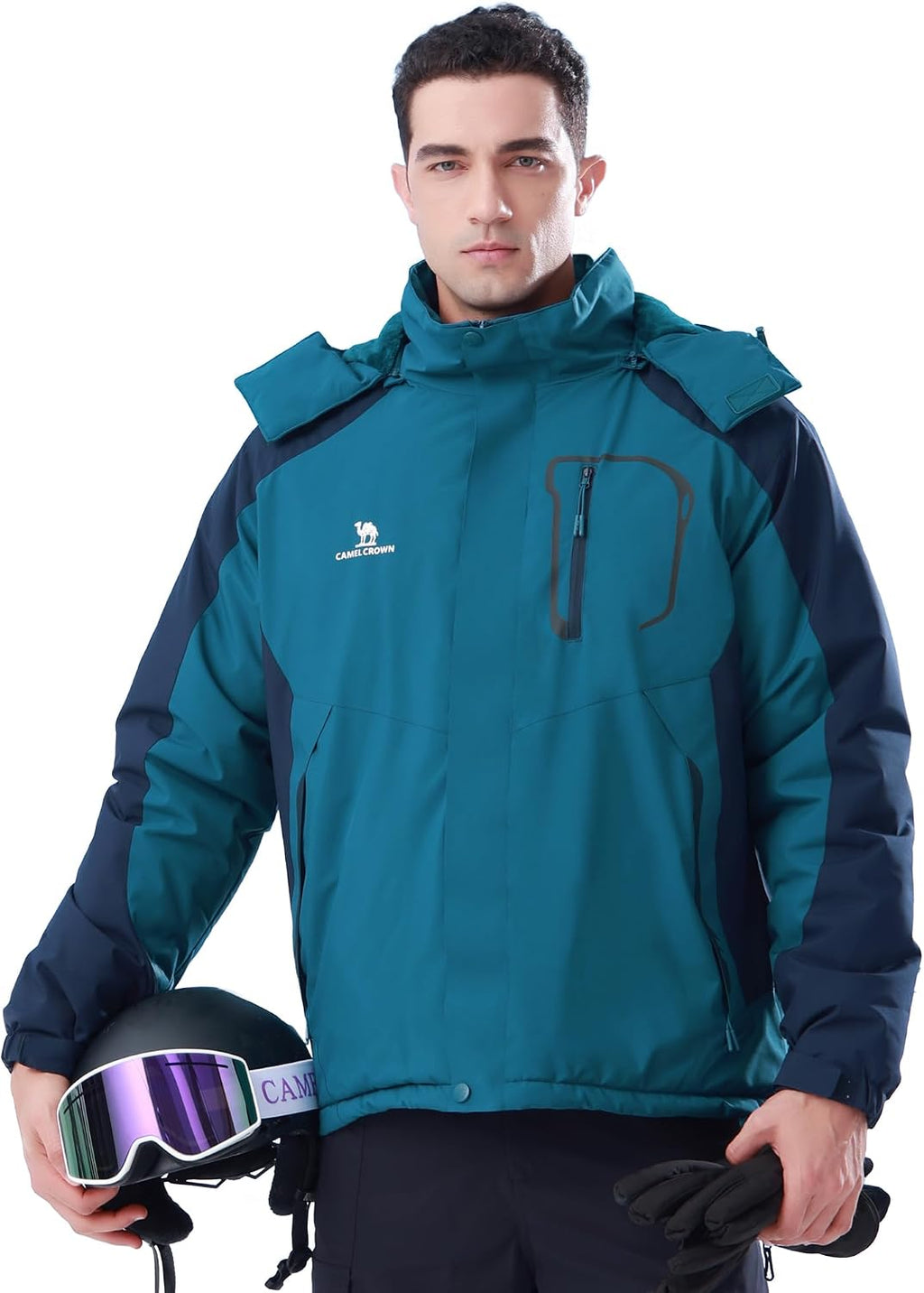 CAMELSPORTS Mens Winter Jacket Waterproof Warm Snow Ski Jackets Faux Fur Fleece Rain Coats with Removable Hood