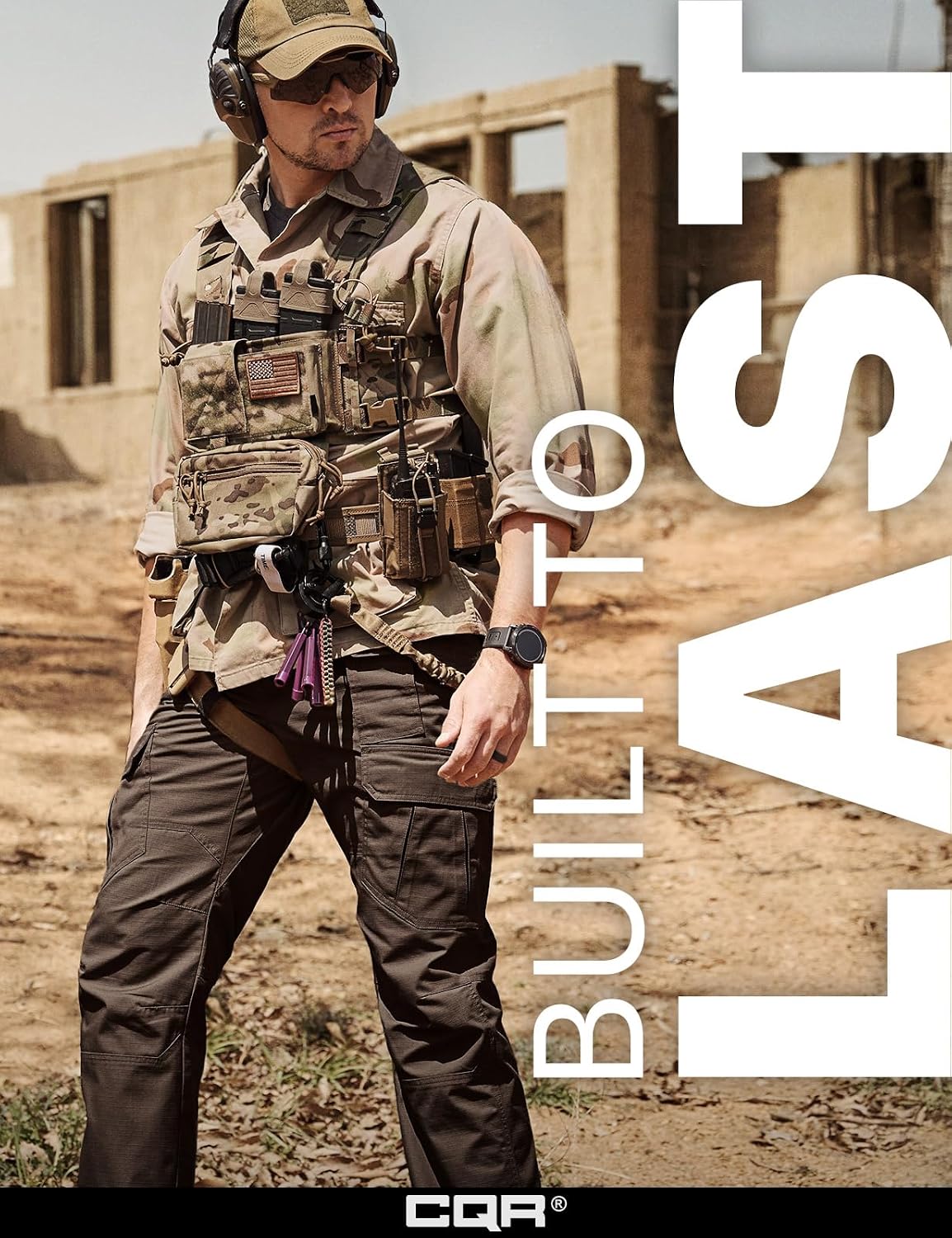 CQR Men's Tactical Pants, Water Resistant Ripstop Cargo Pants, Lightweight EDC Work Hiking Pants, Outdoor Apparel