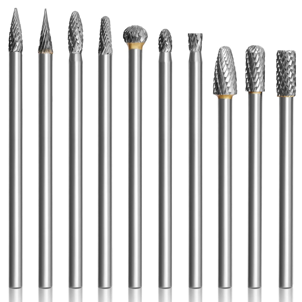 10Pcs Long Carbide Burr Set 4" L 1/4" Shank Die Grinder Bits for Dremel