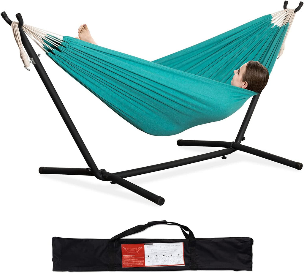 PNAEUT Double Hammock with Stand for Outside, Heavy-Duty, Portable (Blue)