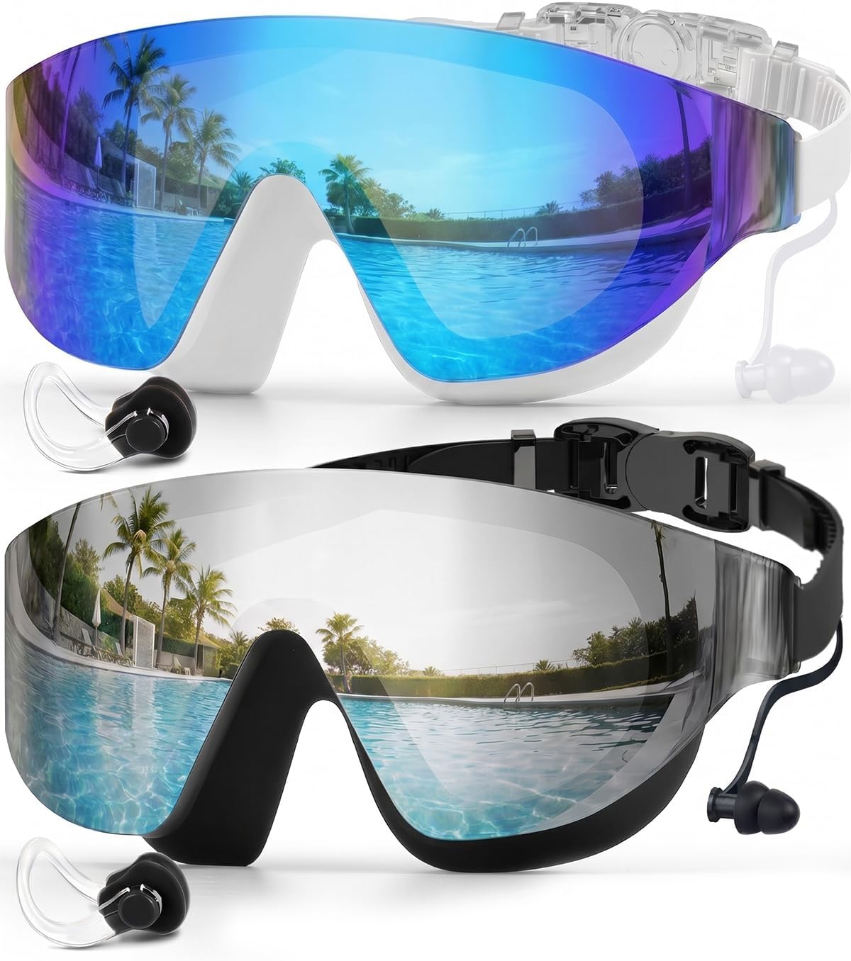 Zoomsnail Swim Goggles 2 Pack, Rimless Wide View Swimming Goggles for Adult, Anti-Fog UV Leaking Pool Goggles for Men Women