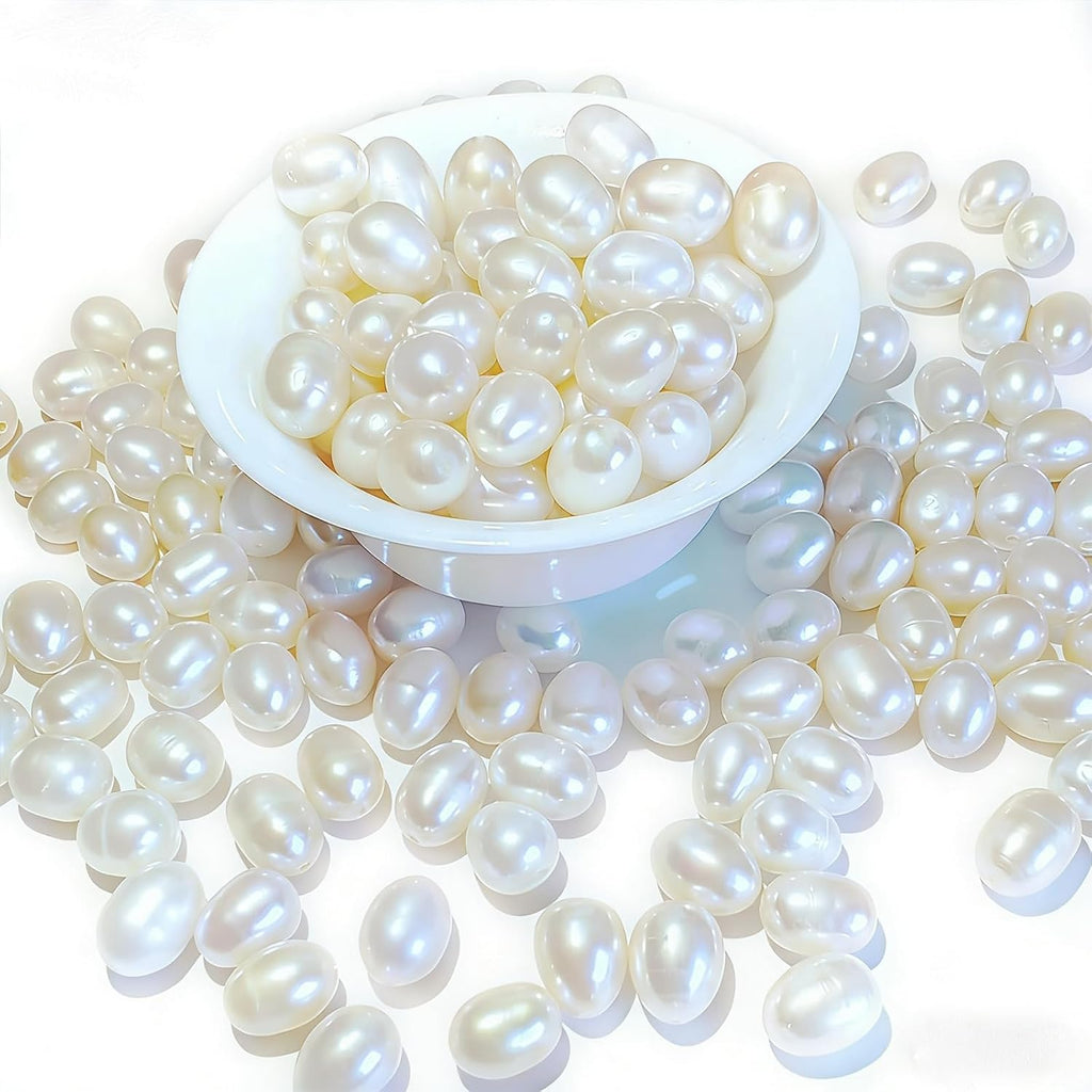 50 Pcs Real Pearl Beads for Jewelry Making AAA 7-8 mm Non-Porous Natural Pearls Beads Real Freshwater Pearls Oval Pearl Bead Loose Gemstone Bead Gift for Mother's Day.,DIY Gifts.