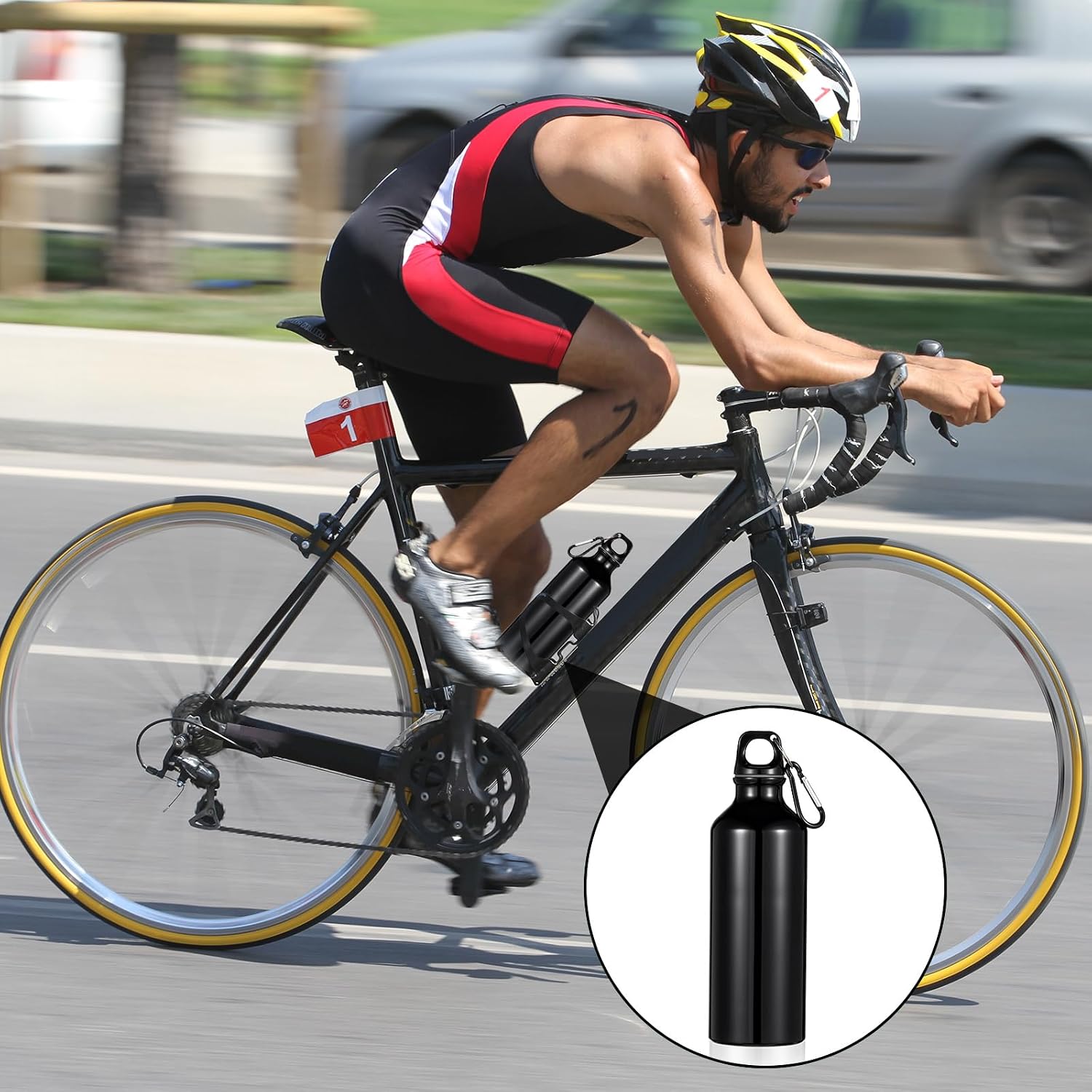 24 Pcs Aluminum Water Bottle 17oz Aluminum Reusable Bottles with Clips Sports Lightweight Water Multipack Easy Carry Leakproof Travel for Gym Hiking Cycling Sports Outdoor(Black)