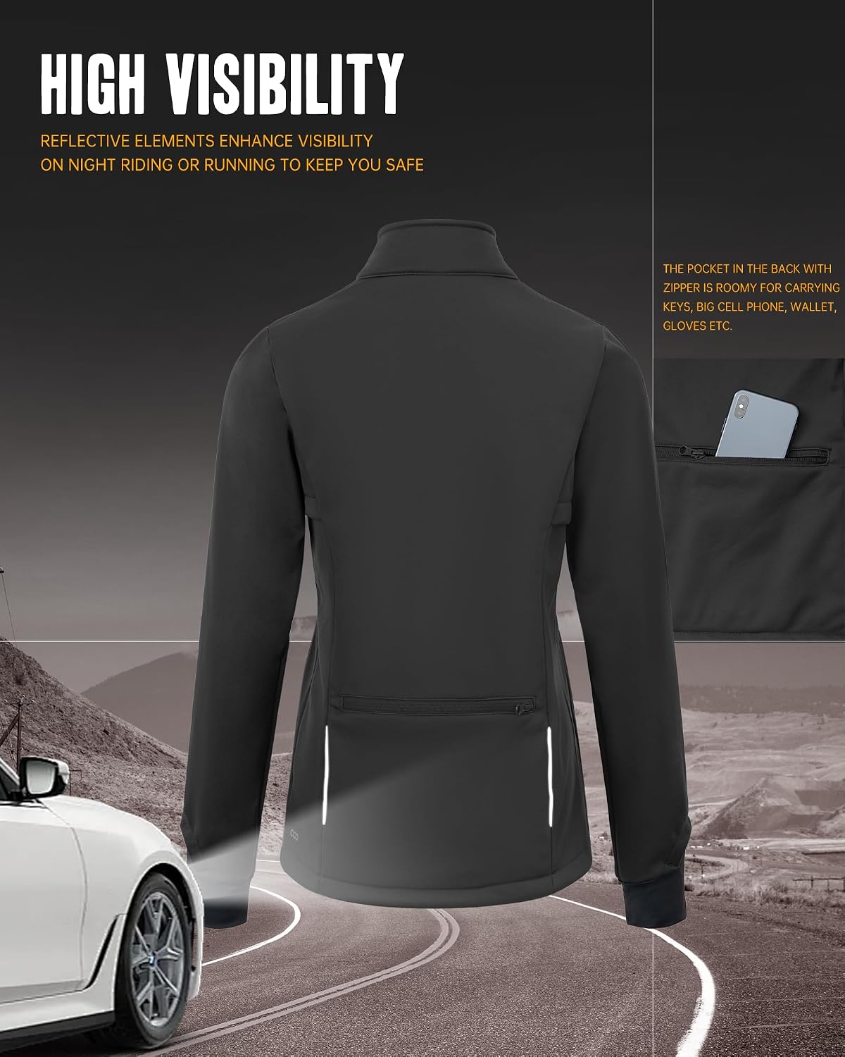 33,000ft Women's Waterproof Fleece Running Jacket Zip Up Athletic Winter Cold Weather Workout Cycling Track Jackets