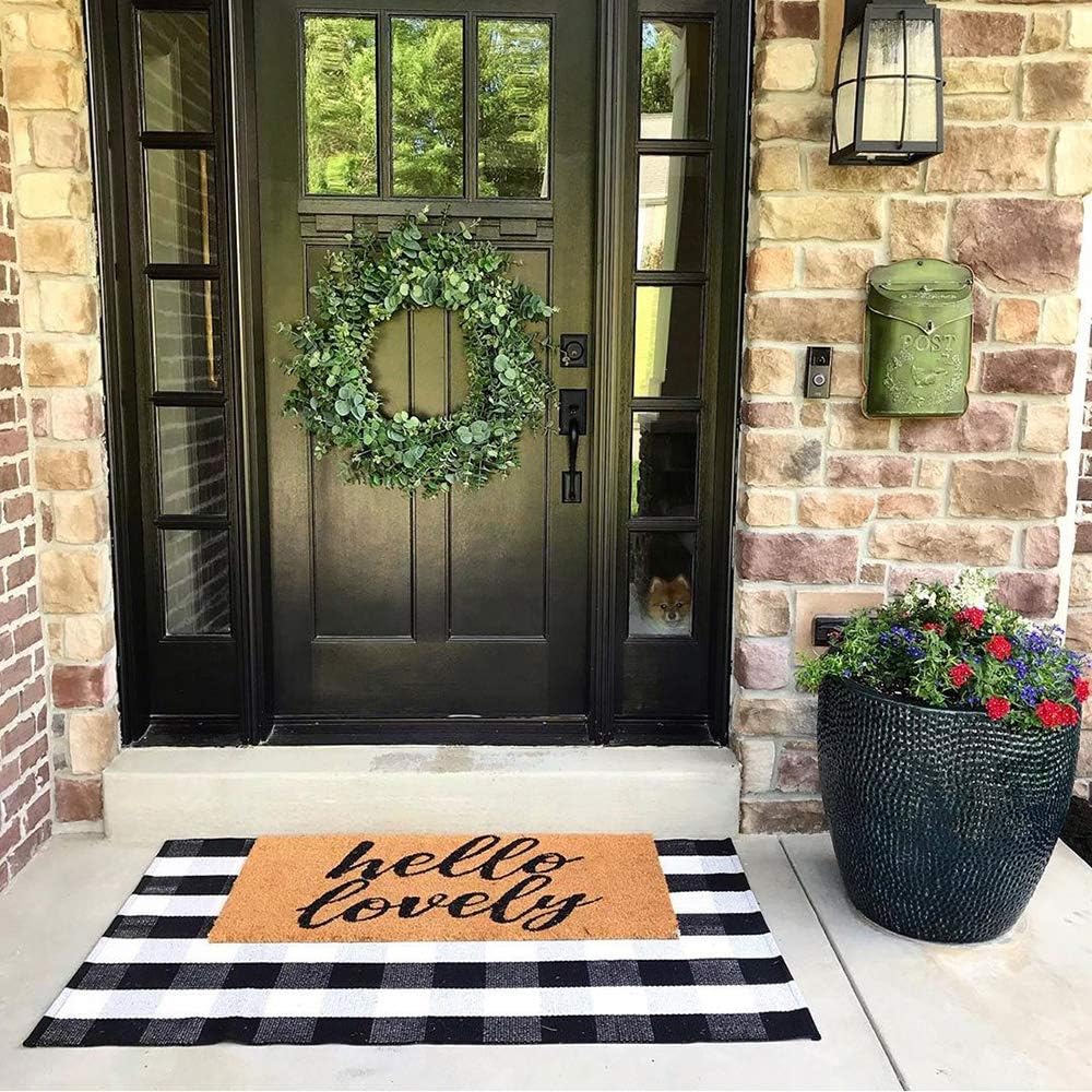 Buffalo Plaid Outdoor Rug 35.4'' x 59'' Black and White Front Door Mat Front Porch Rug Layered Welcome Door Mat for Front Porch Decor, Front Door, Farmhouse Decor,Entryway