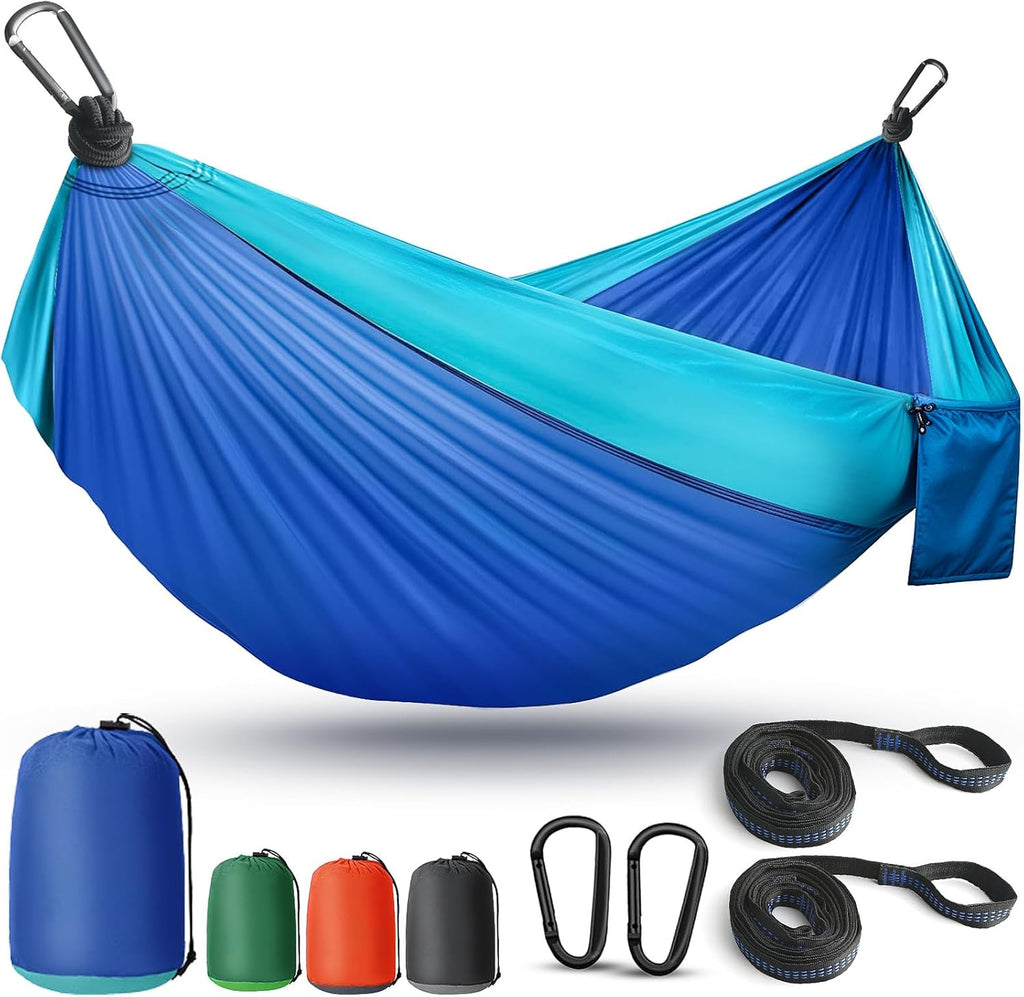 Camping Hammock Lightweight, Portable Hammocks Parachute Hammock with Two Tree Straps, Single or Double Travel Swing Nylon Camp Hammocks, Outdoor Essentials for Beach Backpacking Hiking, Orange