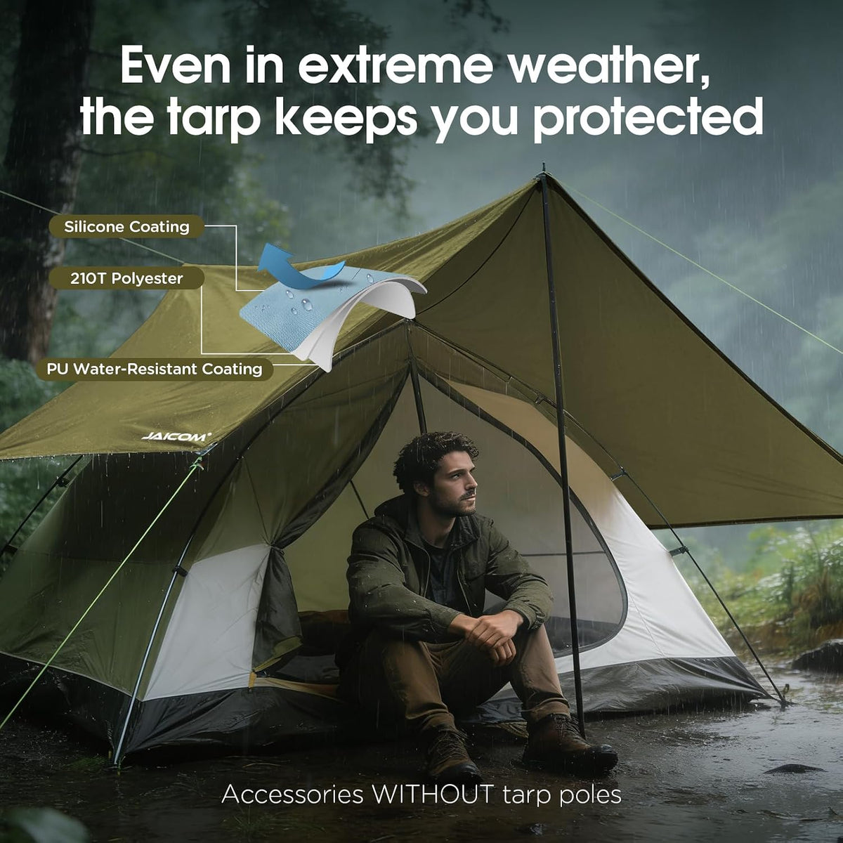 JAICOM Waterproof Hammock Rain Fly, 12ft x 9.5ft Portable Camping Tarp