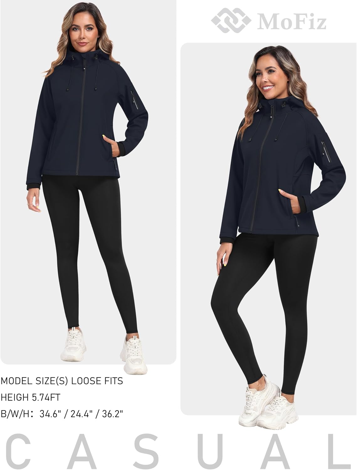 MoFiz Women's Softshell Jacket Waterproof Hooded Fleece Lined Rain Coat