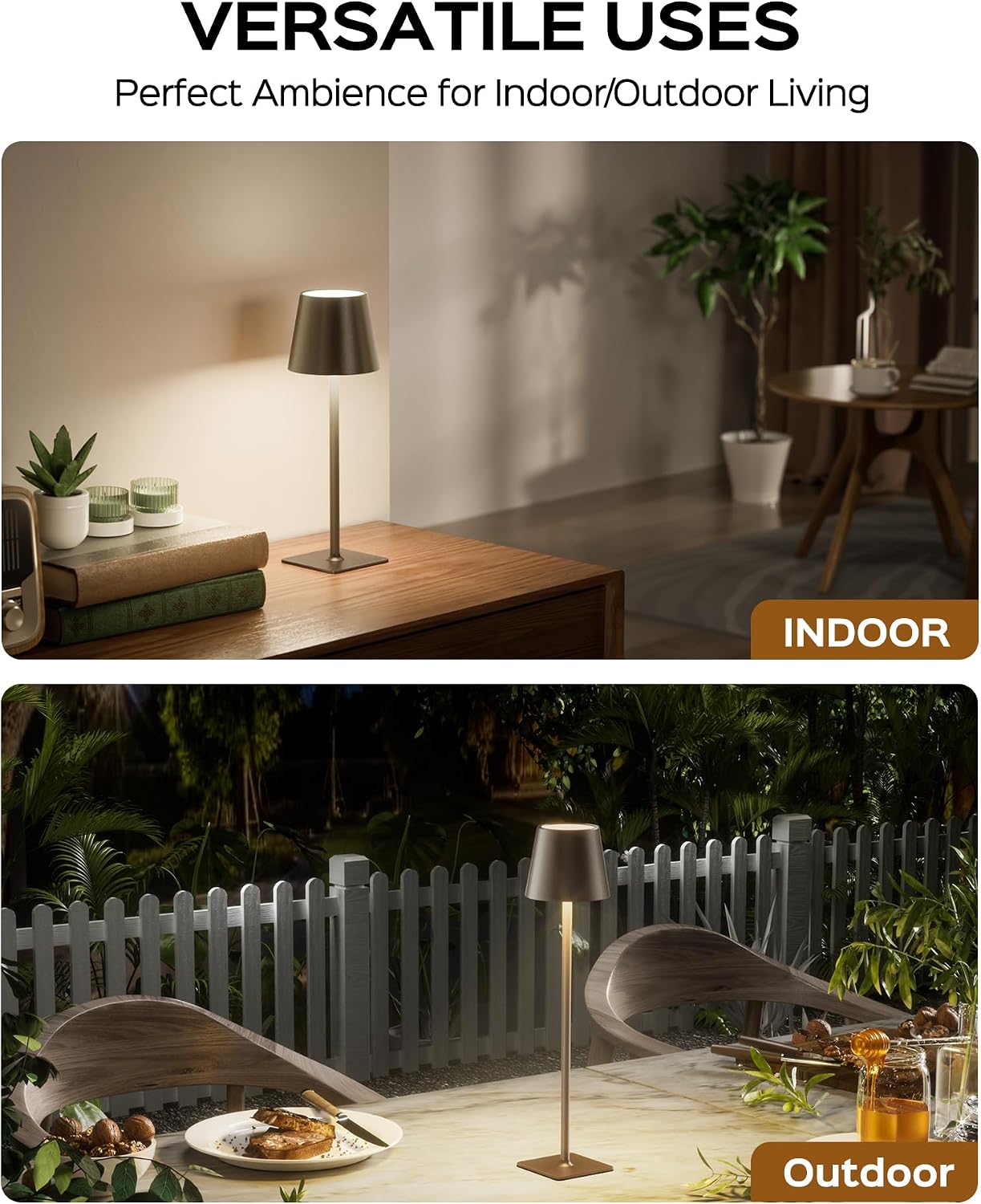JACKYLED Cordless Lamp DIY Height, 3 Color Stepless Dimming, 5000 Capacity