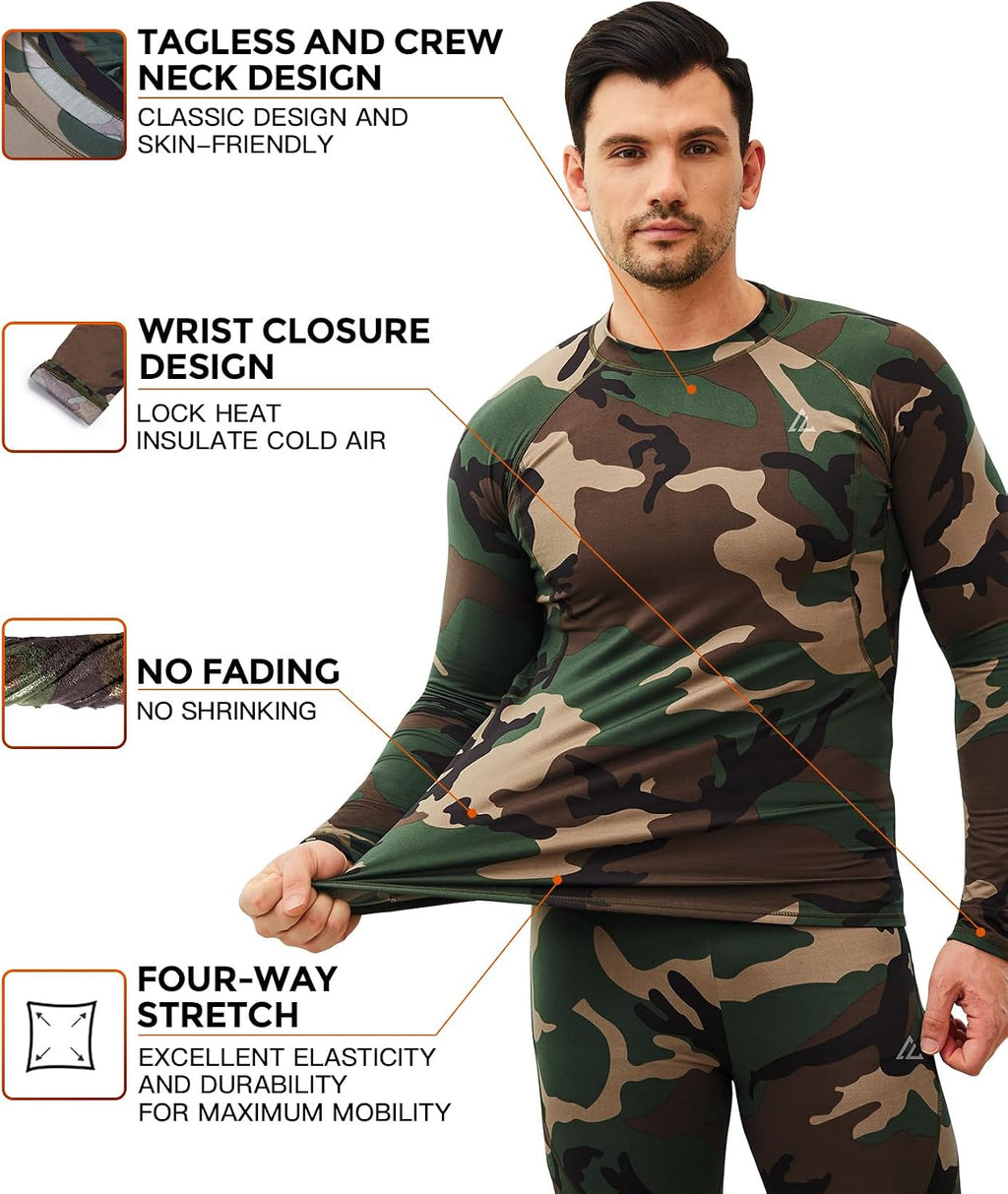 Mens Thermal Underwear Long Johns Set Cold Weather Hunting Base Layer