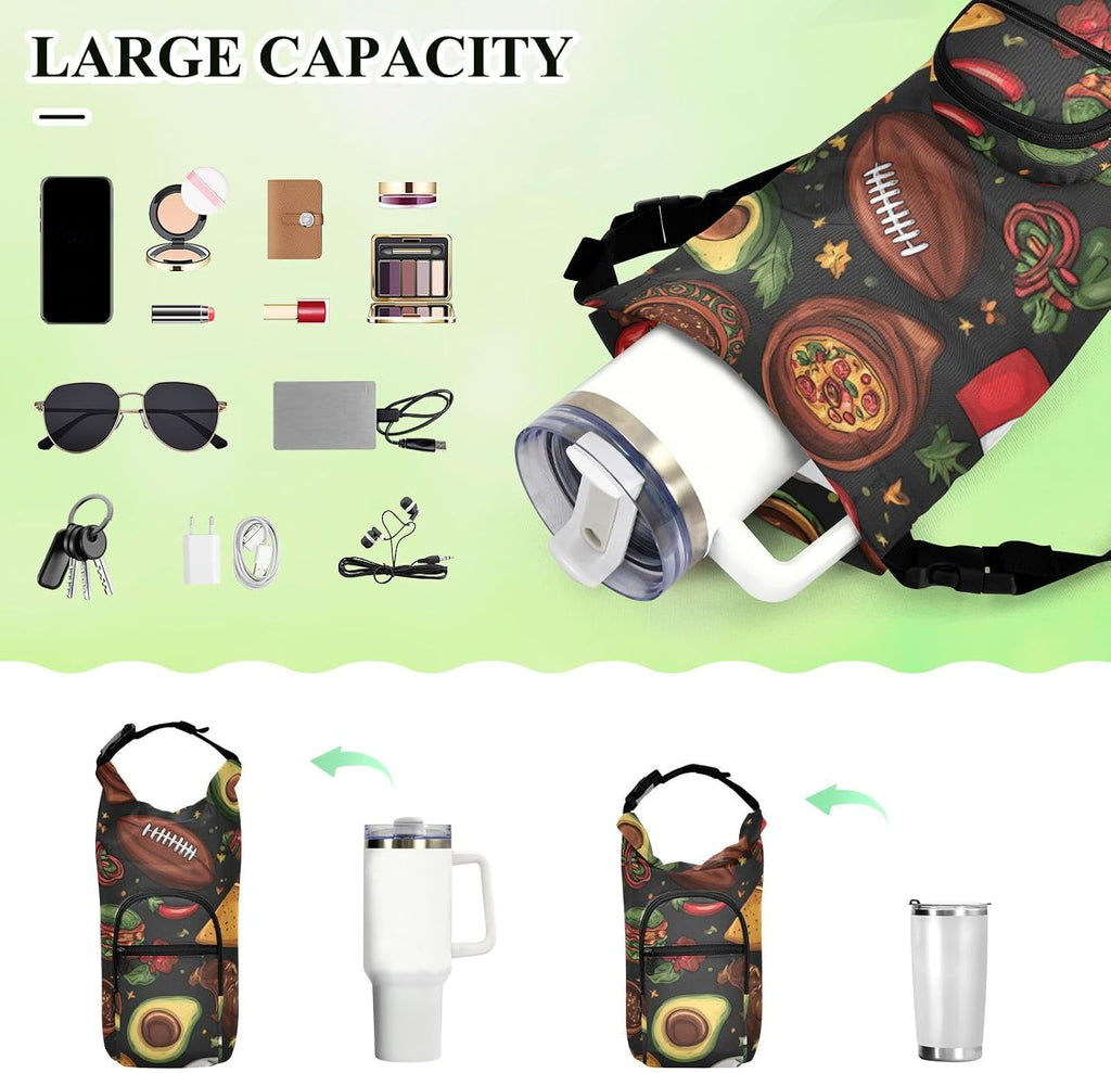 Mexican Food Flag Football Water Bottle Holder with Strap Insulated Water Bottle Carrier Crossbody Bags Pouch with Phone Pocket for Travel Gym Hiking Walking Running