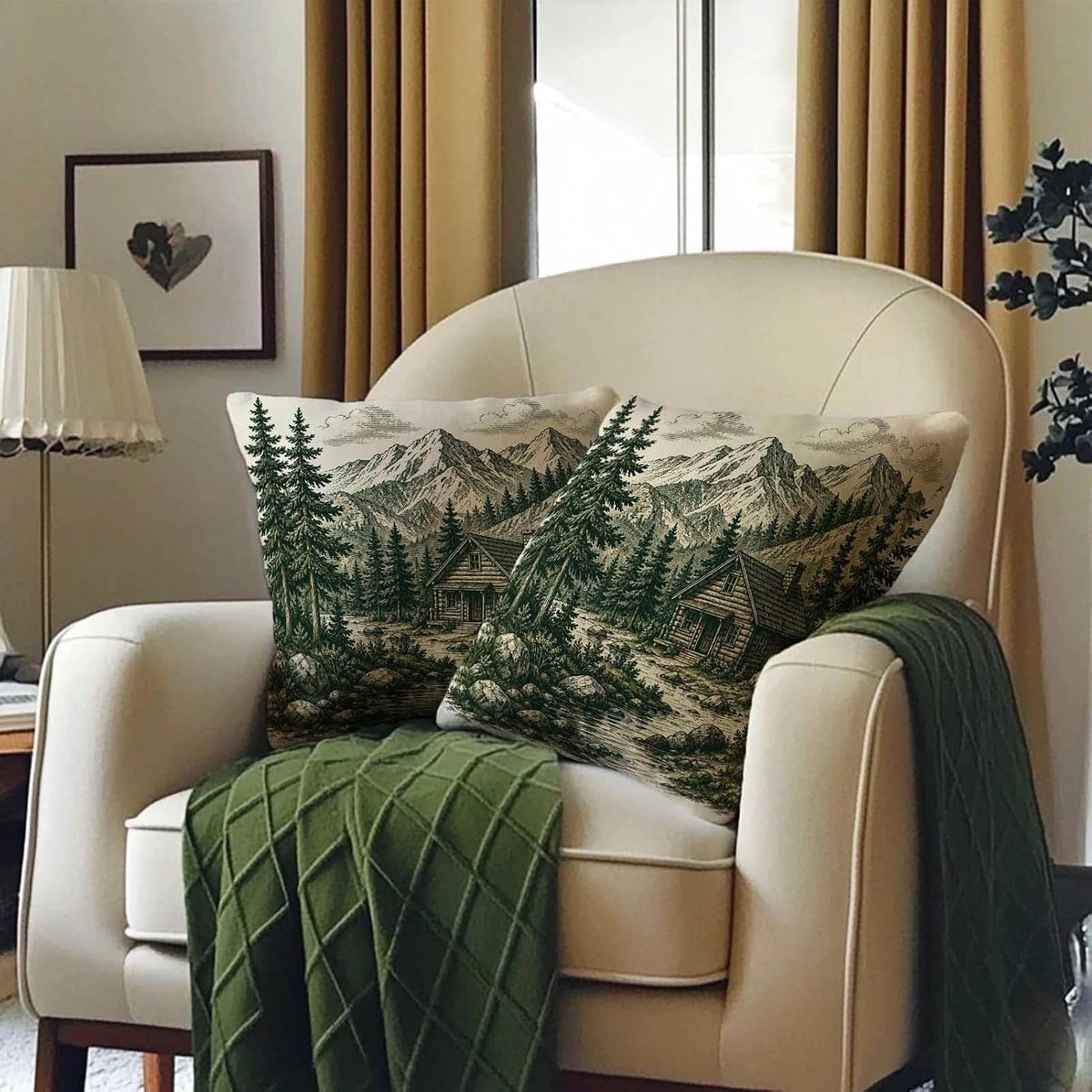 Mountain Cabin Throw Pillow Covers 18x18 Set of 2 | Rustic Lodge Decorative Cushion Covers | Pine Forest Pillow Cases for Couch Sofa Bed Living Room | Woodland Home Decor
