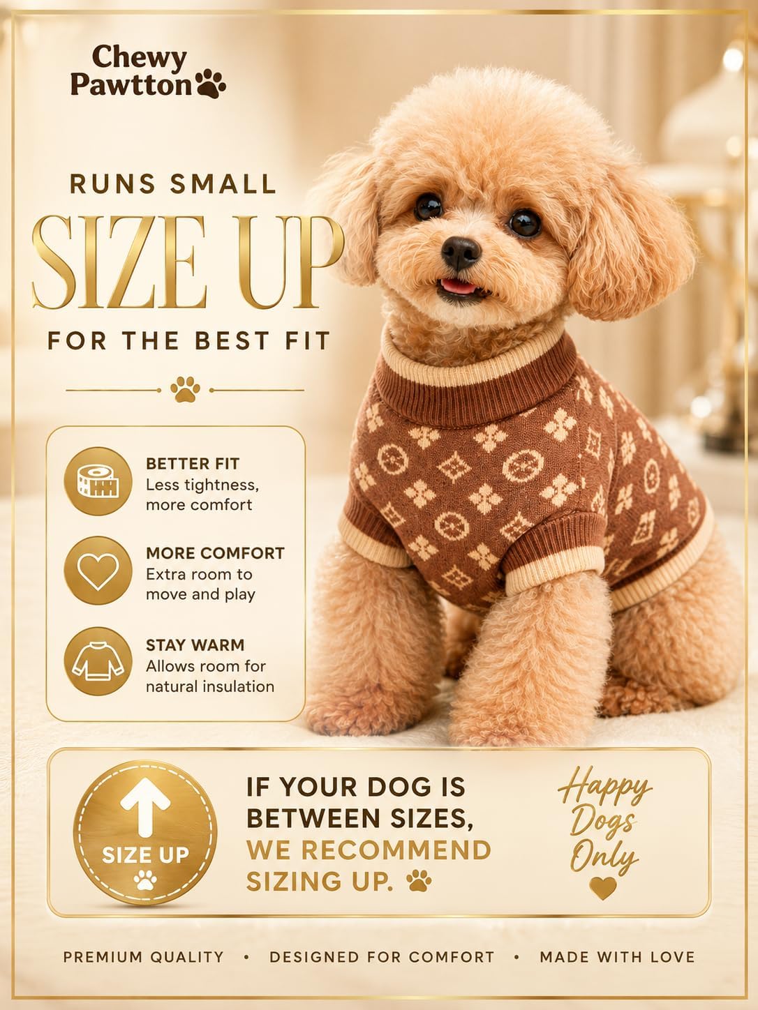 Dog Sweater for Small Dogs, Designer Dog Clothes, Luxury Chewy Pawtton Knit