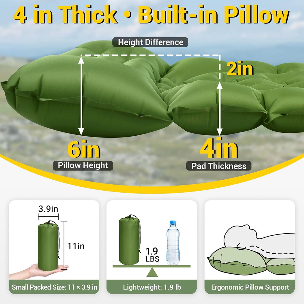 4in Backpacking Camping Sleeping Pad with Foot Pump
