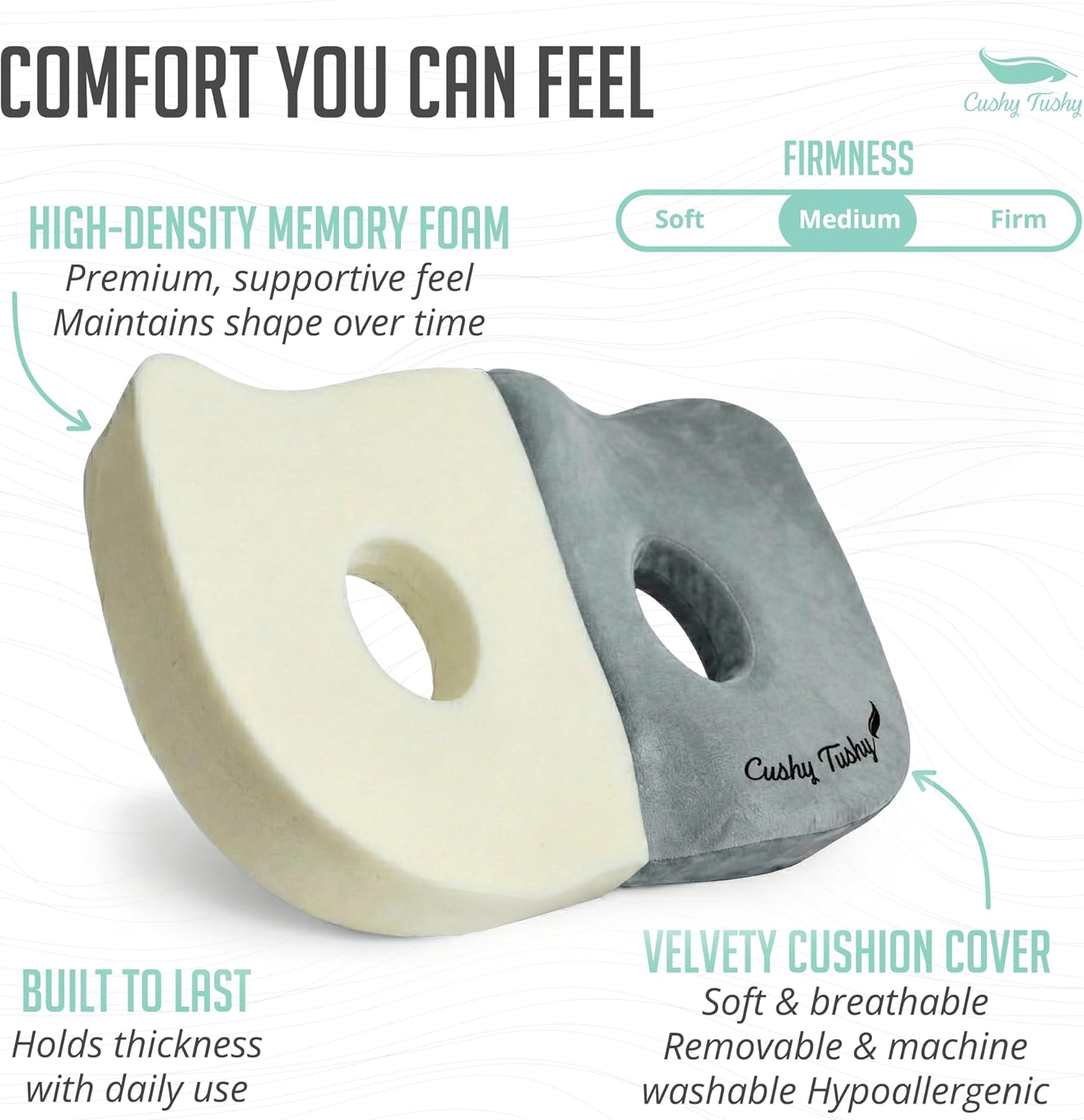 Cushy Tushy Seat Cushion | Premium Foldable Sit Bone Cushion for Pressure Relief, Hip, Hamstrings & Sciatica Comfort | Butt Pillow | Ergonomic Ischial Tuberosity Support for Home, Office & Driving