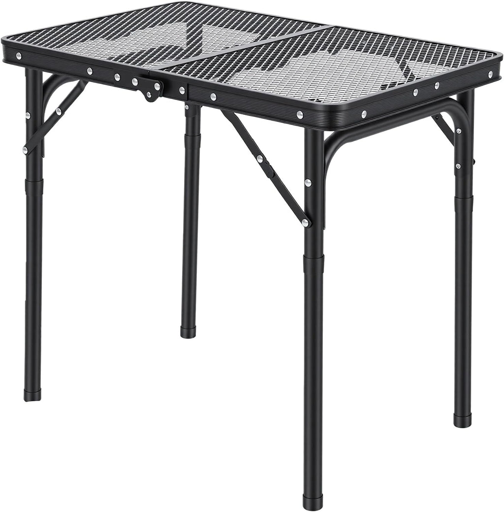 Foldable Grill Table Camping Table with Mesh Top Portable Aluminum Adjustable Height