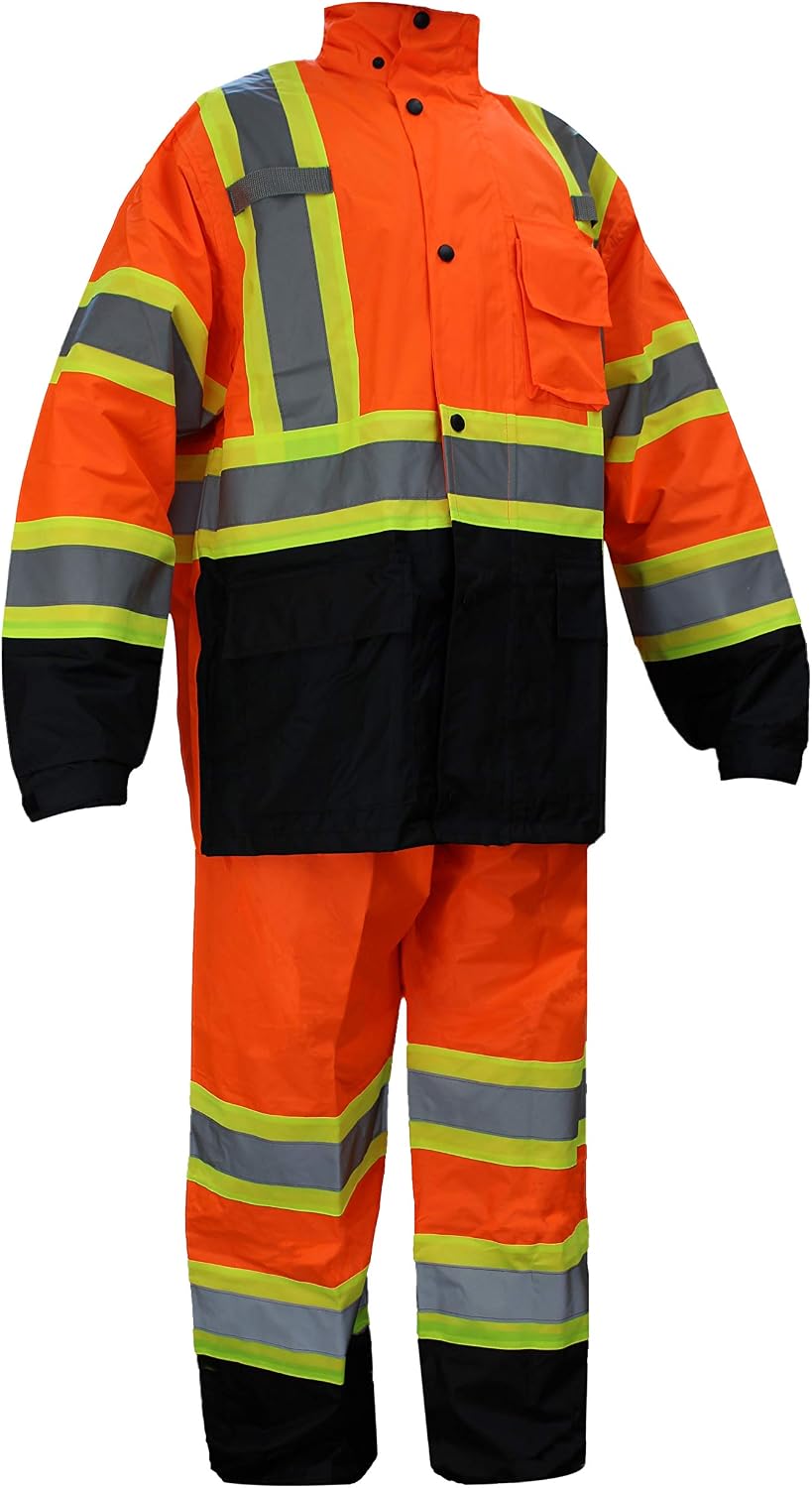 RW-CLA3-TLM55 AND OR77 Class 3 Rain suit, Jacket, Pants High Visibility Reflective Black Bottom
