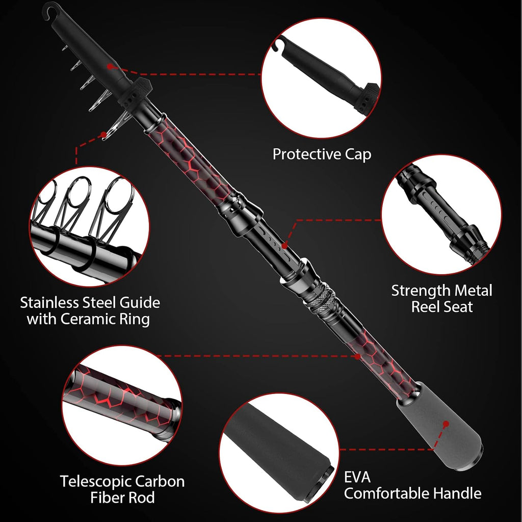 QudraKast Fishing Rod and Reel Combos, Carbon Fiber Telescopic Fishing Pole
