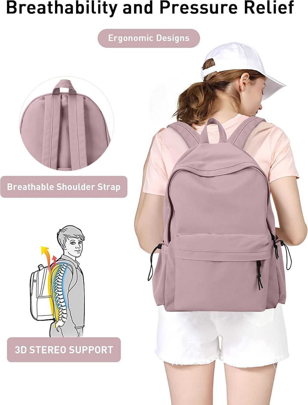 BJLFS Purple Backpack for Girls Women, Waterproof High School Bookbag, Lightweight Casual Travel Daypack,Classic Basic College Backpack, Middle School Bag for Teen Girls Boys Cute Back Pack