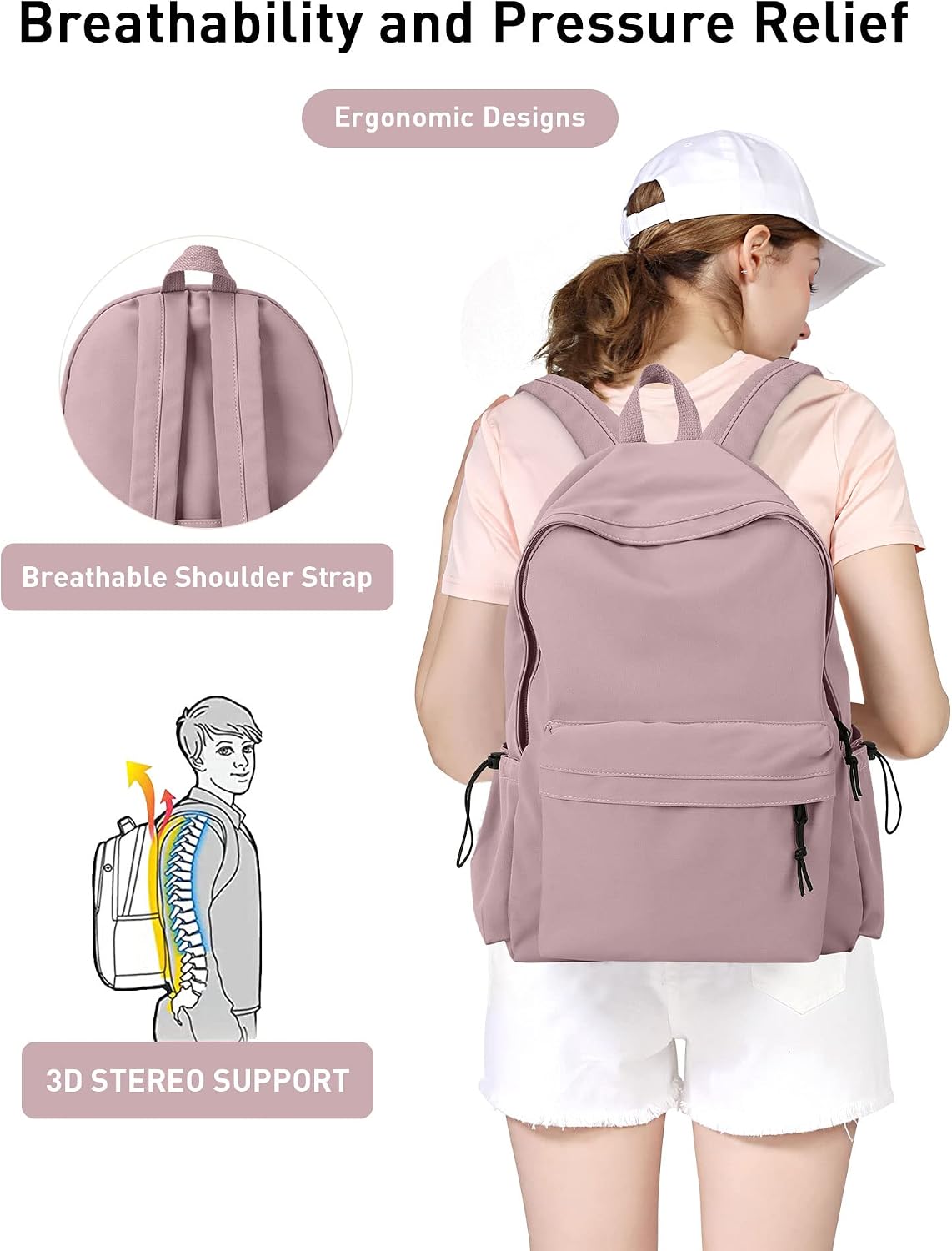 BJLFS Purple Backpack for Girls Women, Waterproof High School Bookbag, Lightweight Casual Travel Daypack,Classic Basic College Backpack, Middle School Bag for Teen Girls Boys Cute Back Pack