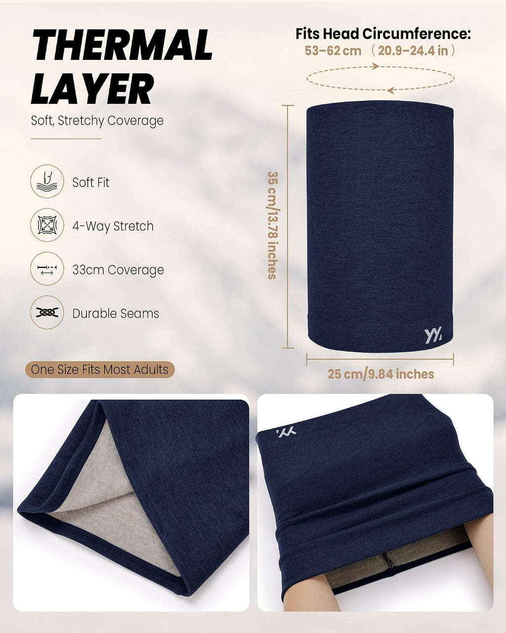 YANIKY Winter Neck Warmer, Wool Neck Gaiter Fleece Scarf, Windproof Face Cover Mask for Men Women