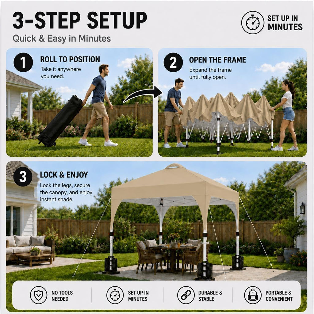 Yaheetech 10x10 Pop Up Canopy Tent for Outdoor Events, Khaki