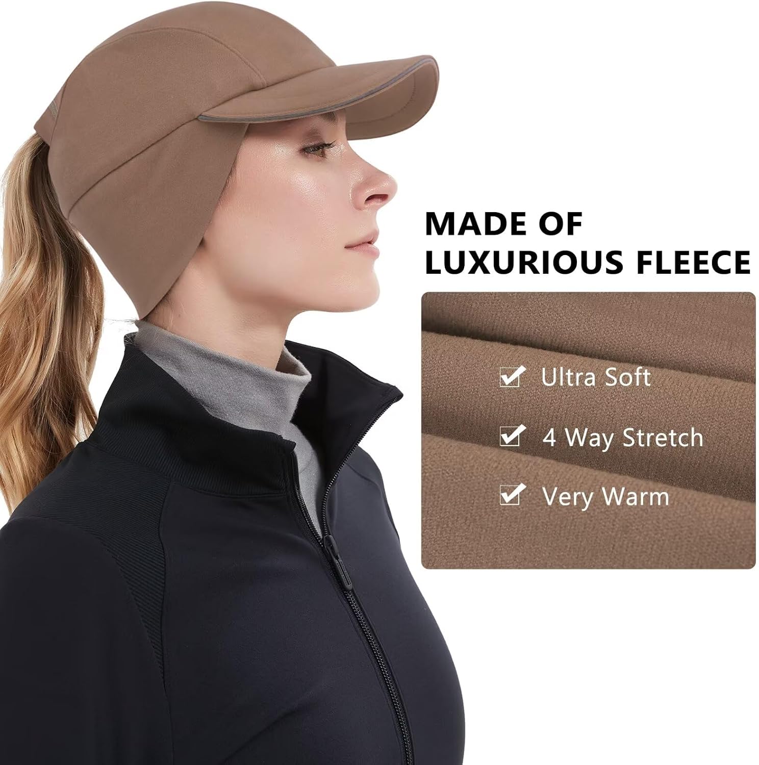 GADIEMKENSD Women's Winter Reflective Fleece Ponytail Hat with Drop Down Ear Warmer
