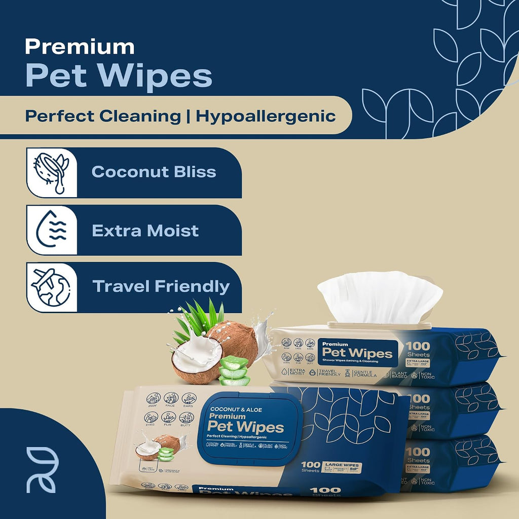 REFRESHIFY Dog Wipes for Paws and Butt - Coconut Scented (Pack of 400) - Pet Wipes for Dogs and Cats - Deodorizing Non Toxic Dog Wipes, +12 Additional Travel Wipes