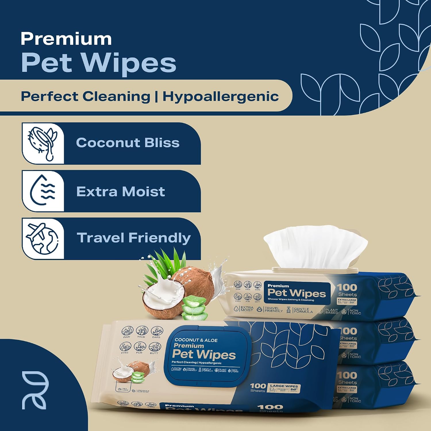 REFRESHIFY Dog Wipes for Paws and Butt - Coconut Scented (Pack of 400) - Pet Wipes for Dogs and Cats - Deodorizing Non Toxic Dog Wipes, +12 Additional Travel Wipes