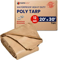 Tarps Now 20x30 Feet Heavy Duty Waterproof Poly Tarp | 12 MIL Reinforced Tarp with Aluminum Grommets | General-Purpose Brown Tarp Cover