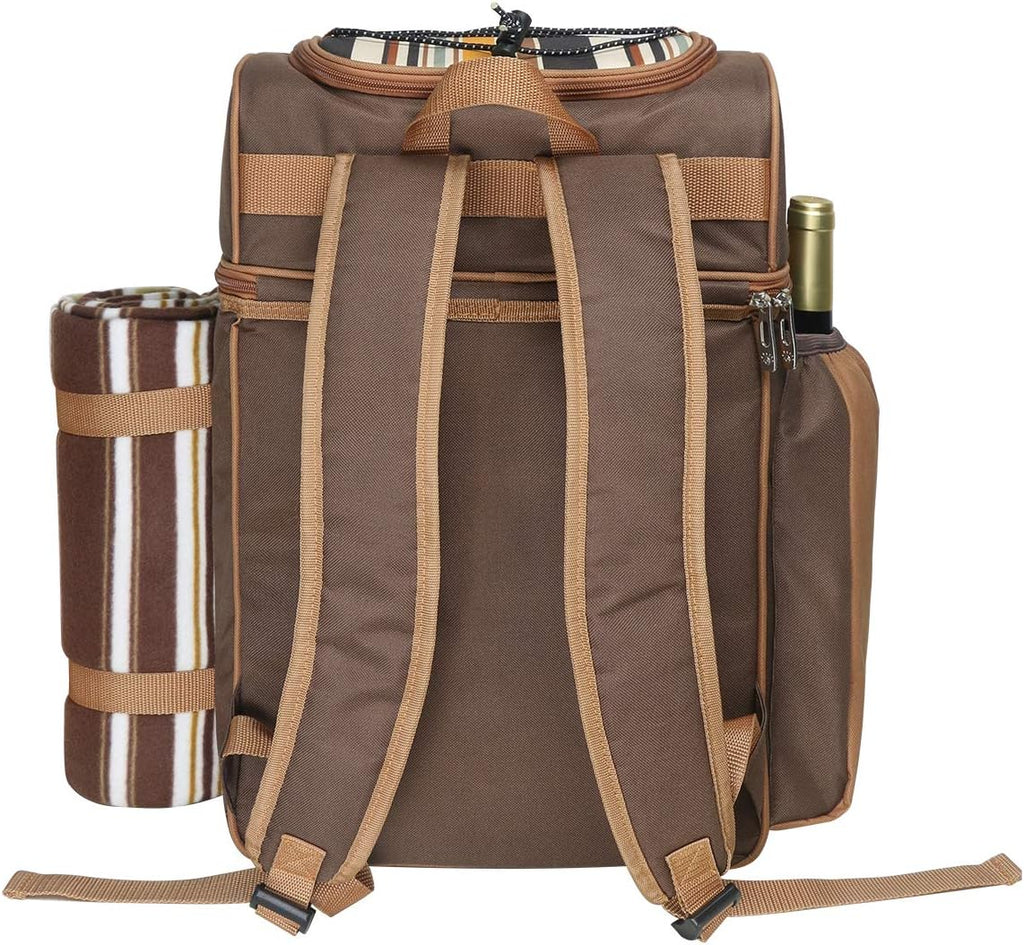 Hap Tim Picnic Basket Backpack for 4 Person with Insulated Leakproof Cooler Compartment, Wine Holder, Fleece Blanket, Cutlery Set, Wedding Gifts for Couples, Engagement Gifts
