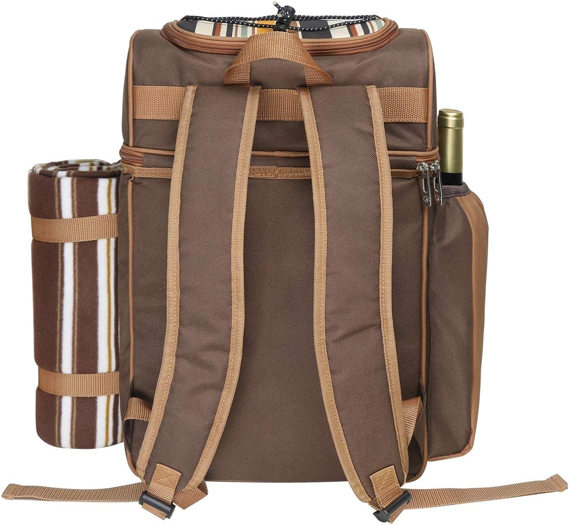 Hap Tim Picnic Basket Backpack for 4 Person with Insulated Leakproof Cooler Compartment, Wine Holder, Fleece Blanket, Cutlery Set, Wedding Gifts for Couples, Engagement Gifts