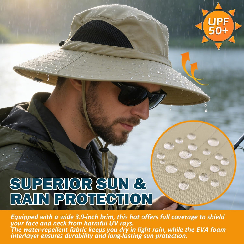 Wide Brim Sun Bucket Hat, Waterproof Boonie Hat for Men & Women