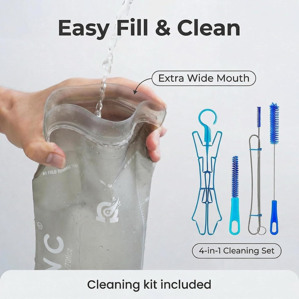 GLANC Hydration Bladder - 2L Water Bladder with Cleaning Kit for Outdoor Hiking Backpack, BPA Free Leakproof Water Reservoir for Hydration Pack, Insulated Hose & High Flow Bite Valve