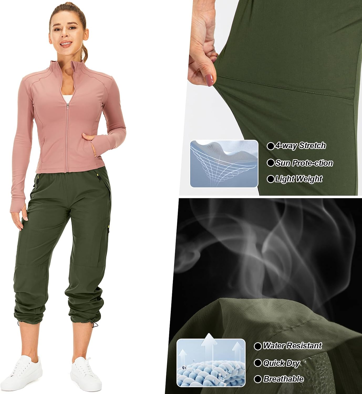 Toomett Women‘s Hiking Cargo Pants UPF 50 Quick Dry with Zipper Pockets