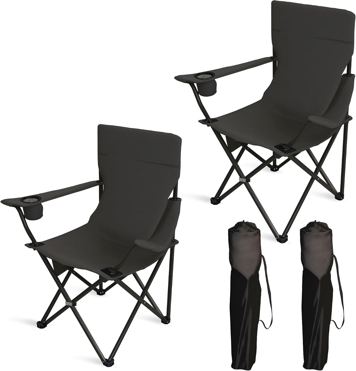 Camping Chairs for Adults 2 Pack, 300LBS Heavy Duty Reinforced Steel Portable Folding Chairs, Ergonomic High Back Outdoor Chair with Cup Holder & Side Pocket, Lightweight Set for Beach Picnic, Blue