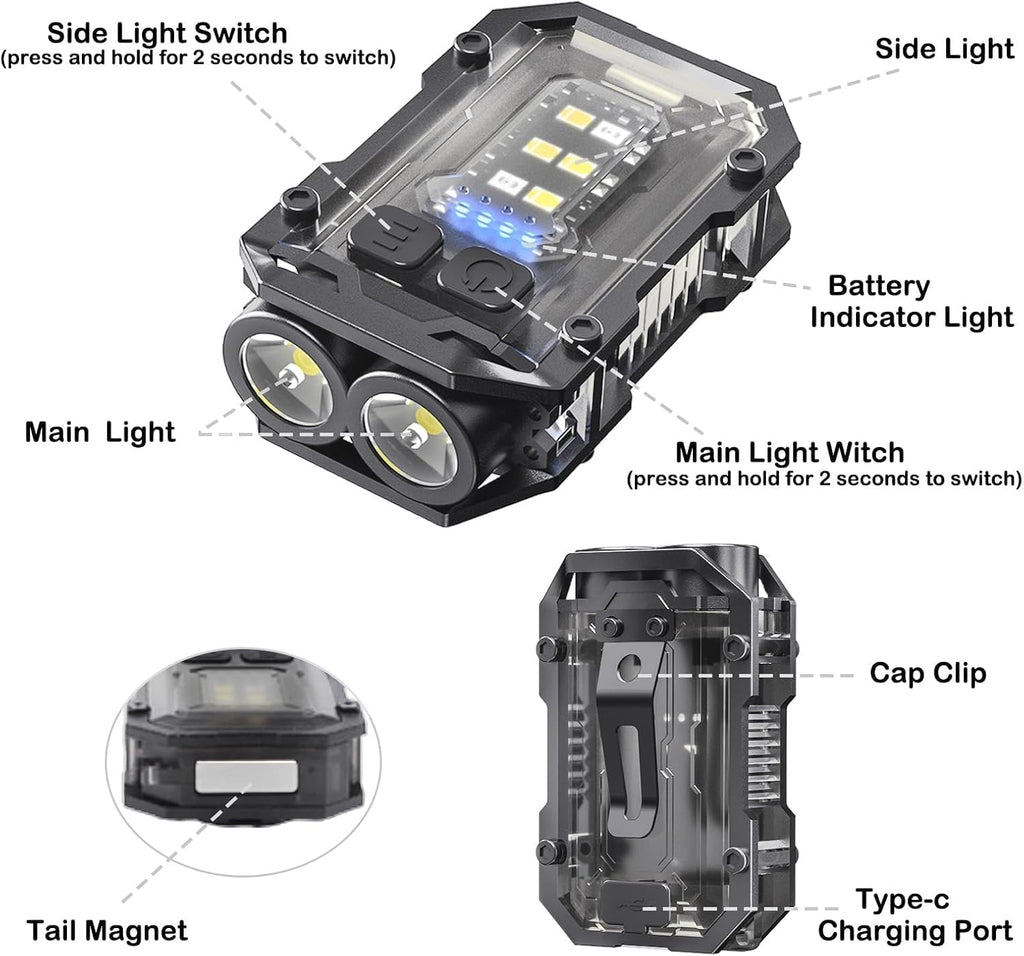 2Pack Rechargeable Keychain Flashlight with Hat Clip