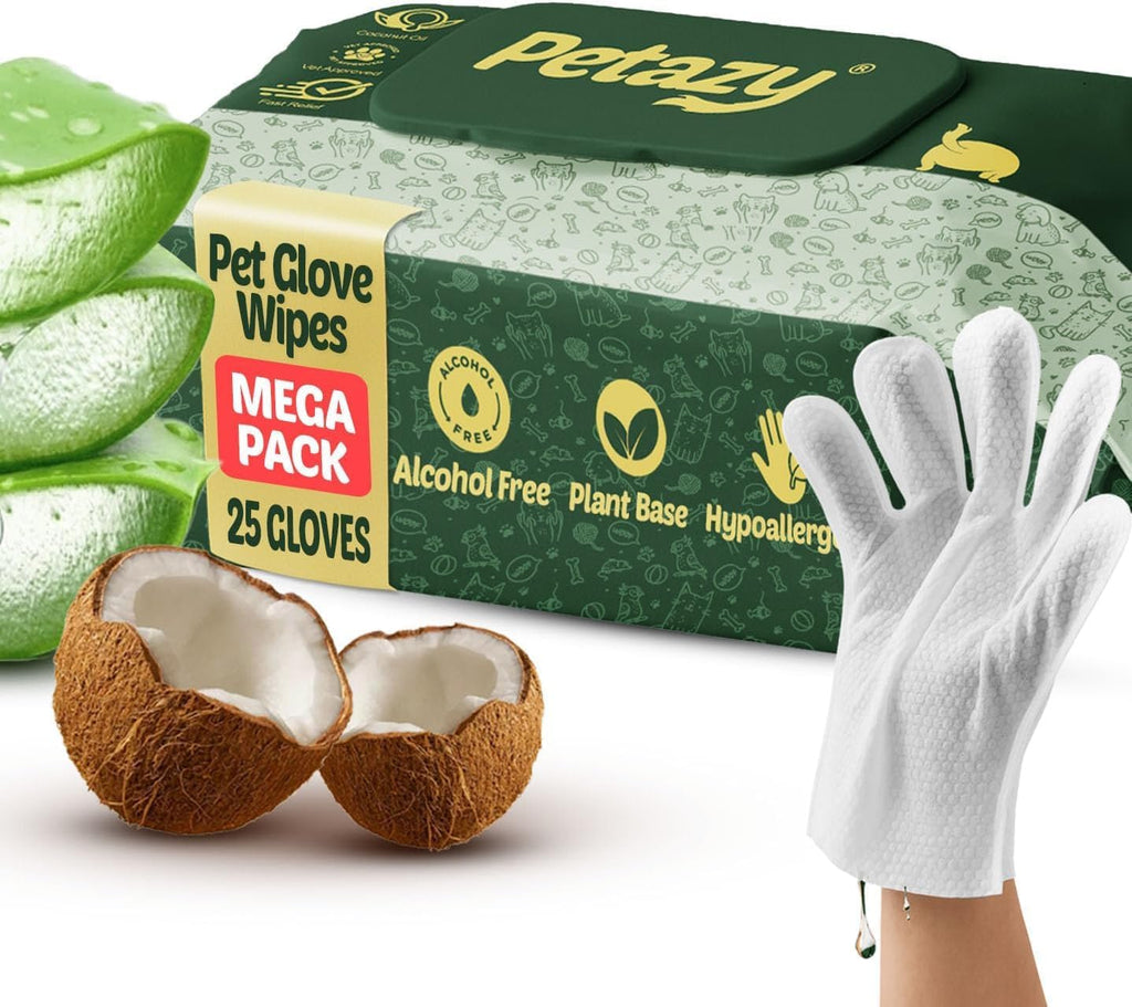 Petazy Pet Glove Wipes for Dogs & Cats - Paws, Ears & Butt Cleaning, 25 pk