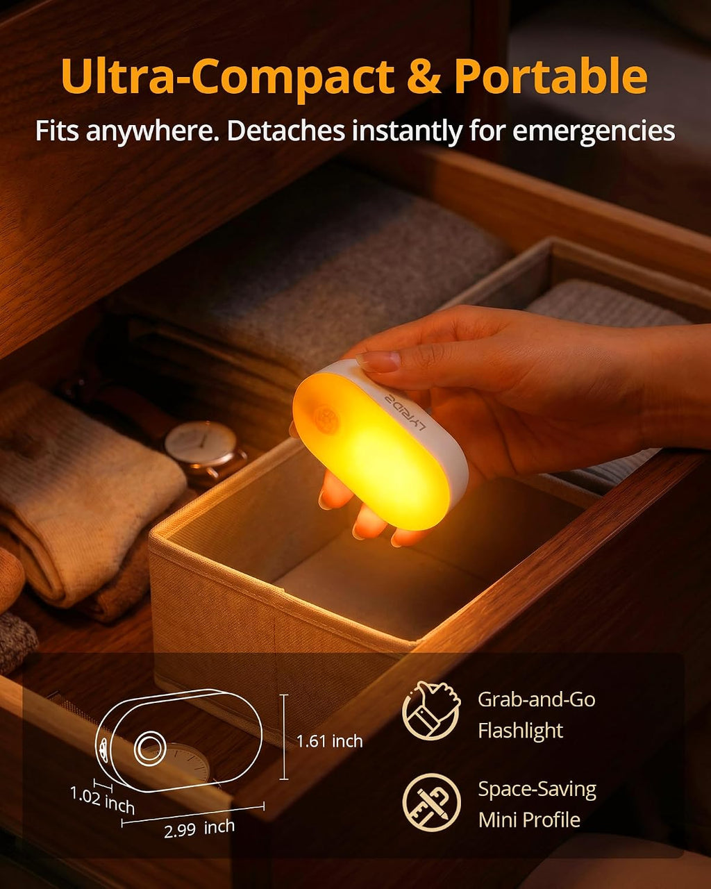 Lyridz Rechargeable Night Light with Motion Sensor, Dimmable Amber Nightlights for Bathroom, Bedroom, Kids Room, Hallway, Stairs, Pet House, 2 Pack