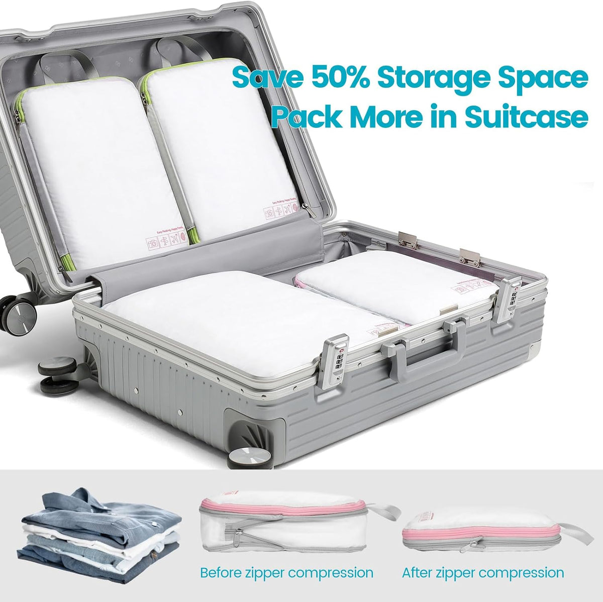 Cambond Compression Packing Cubes for Travel - Luggage Suitcase Organizer