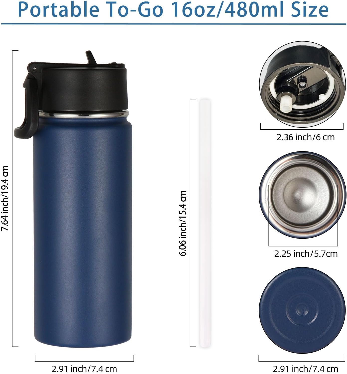 Volhoply 16 OZ Kids Water Bottle Bulk 8 Pack,Insulated Sports Bottles with Straw Lid,Stainless Steel Bottle with Handle Keep Cold & Hot,Double Wall Vacuum Tumbler Cups for School,Girls(Navy, 8)