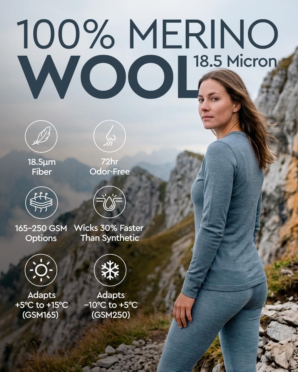 100% Merino Wool Base Layer Set Women - Thermal Underwear Long Johns PJs