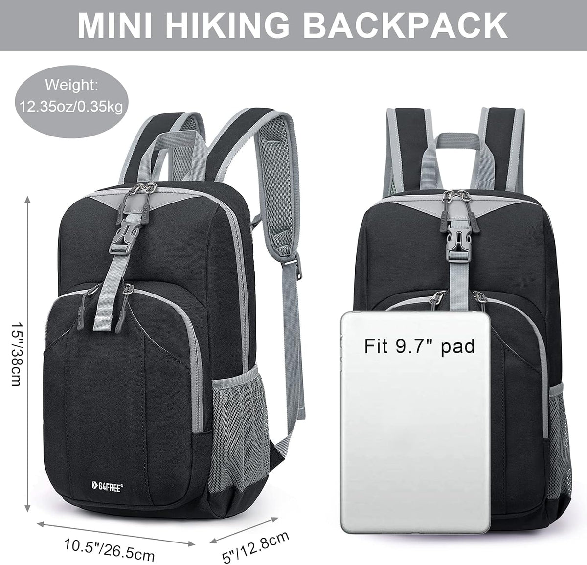 G4Free Mini 10L Hiking Daypack Small Hiking Backpack Cycling Compact Shoulder Backpack Outdoor for Men Women(Black)
