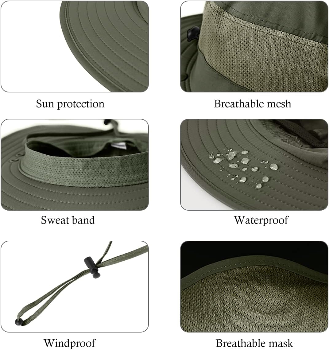 3 Pack Mens Outdoor Wide Brim Fishing Hat,UPF 50+ Sun Protection Cap with Face Neck Flap for Hiking & Garden